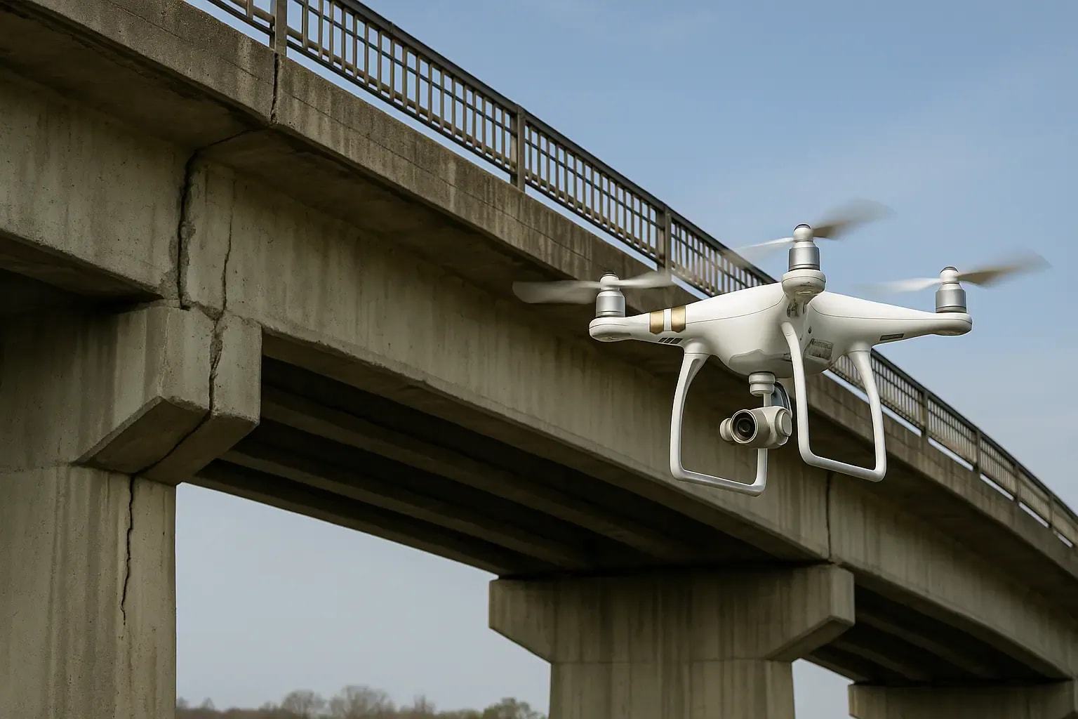 Drone inspecting a bridge for structura problems