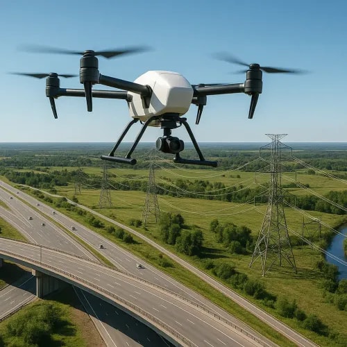 Commercial drone flying beyond visual range over infrastructure