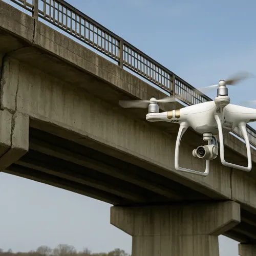 Drone inspecting a bridge for structura problems