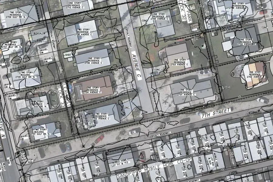 Aerial capture with building linework overlay