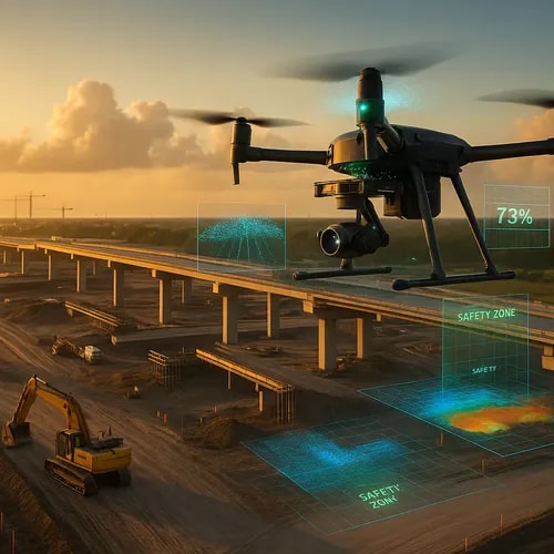 Commercial drone flying beyond visual range over infrastructure
