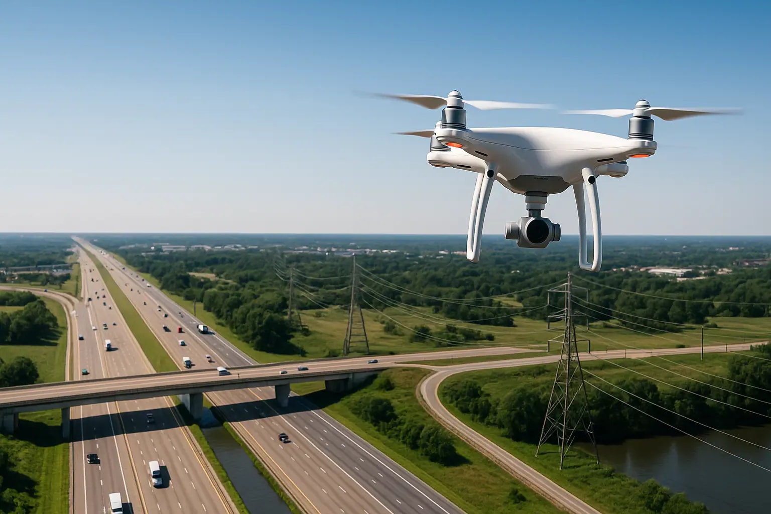 Commercial drone flying beyond visual range over infrastructure