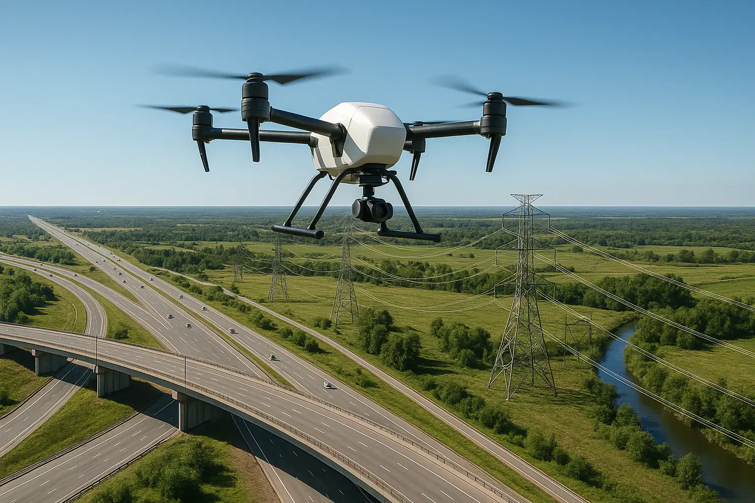Commercial drone flying beyond visual range over infrastructure