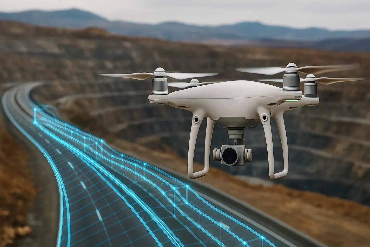 Drone capturing digital twin of highway for enterprise GIS integration